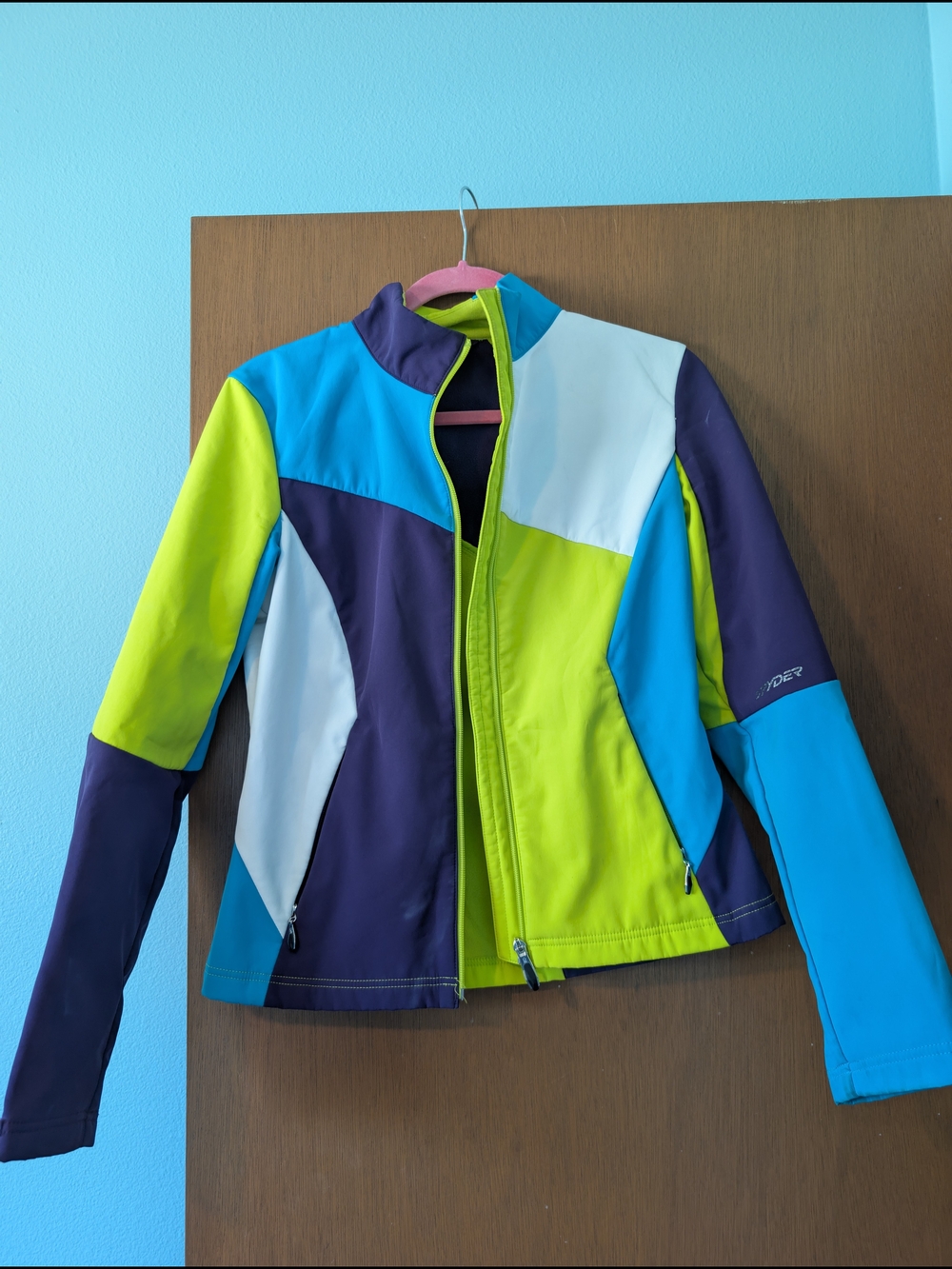 Spyder Colorblock Ski Jacket in Lime, Aqua & Navy